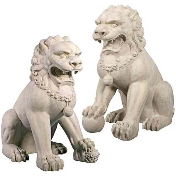 Male & Female Foo Dogs With Plinths
